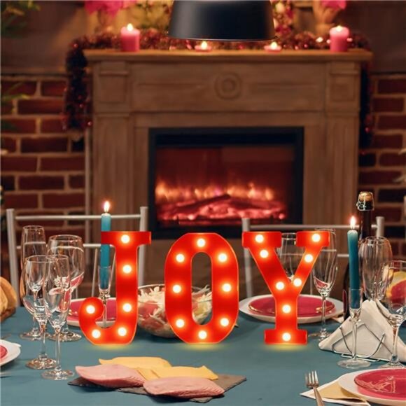 Christmas Decorations Indoor Home Decor - 3 LED 8.5 Inches Marquee Light Up JOY - Picture 4 of 7
